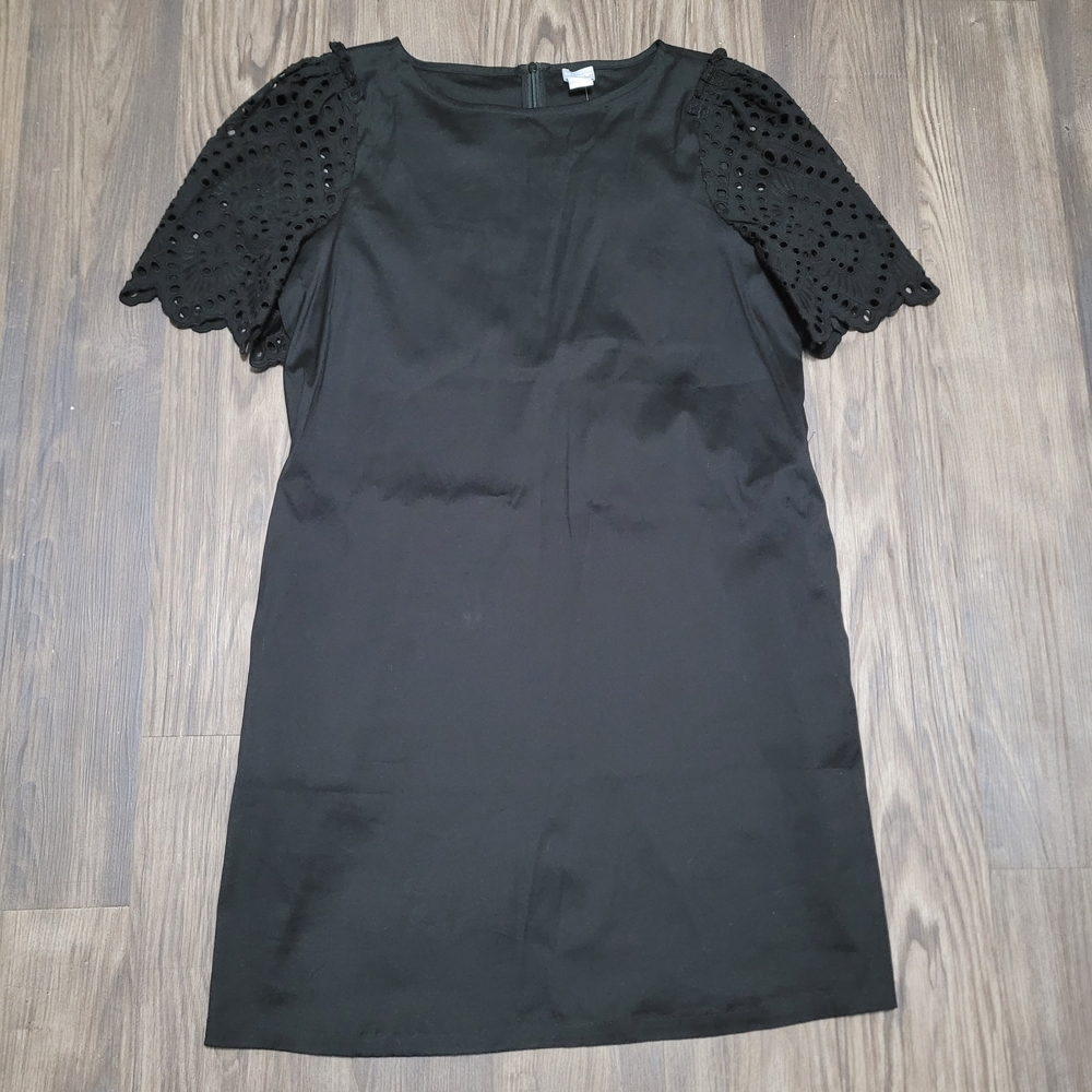 Chico's Black Mini Dress with Eyelet Sleeves Size L Zip Pockets NEW
